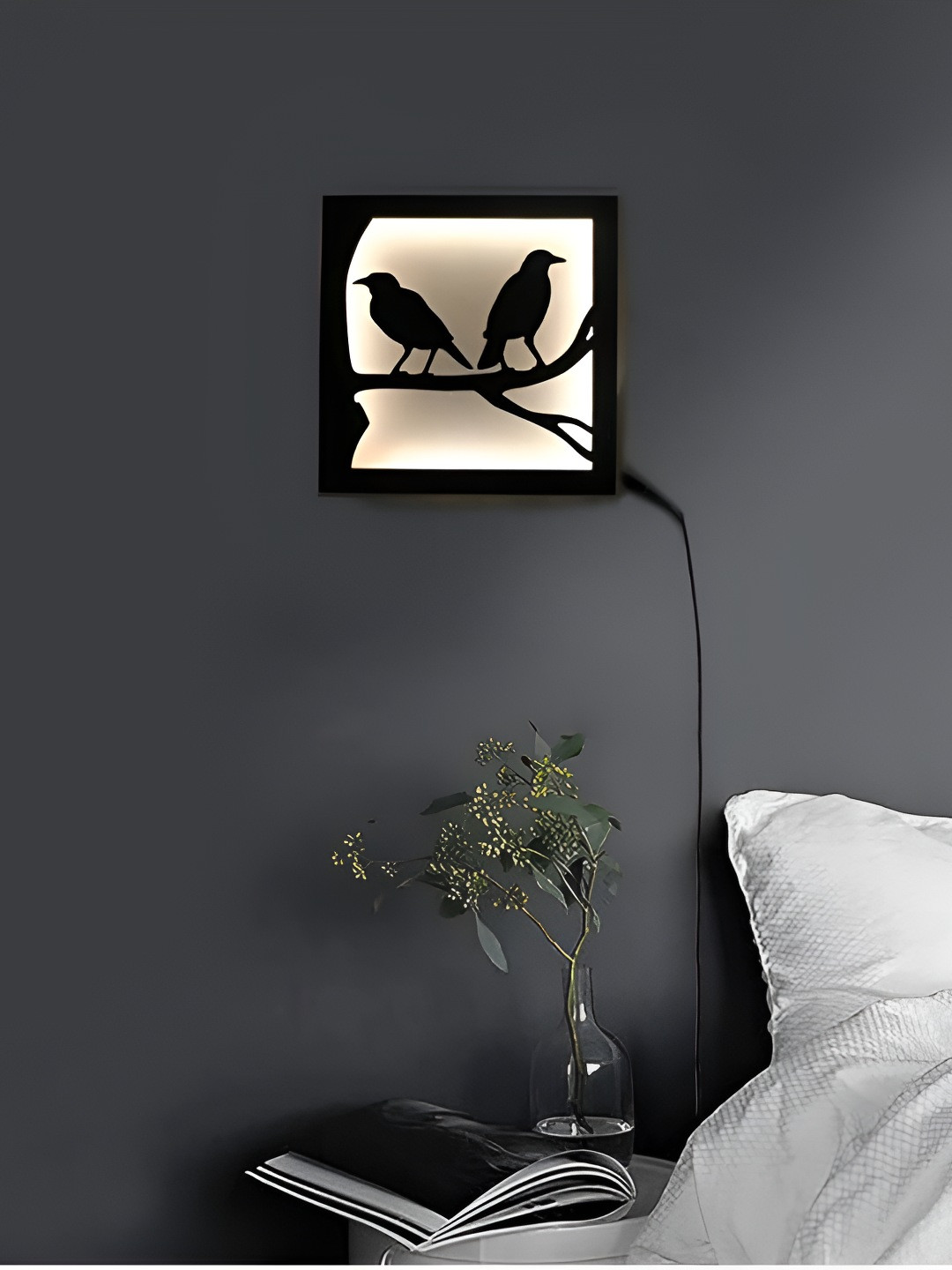 VAH Kya Bat Hai !! Black Wooden Contemporary Two Birds Wall Lamp