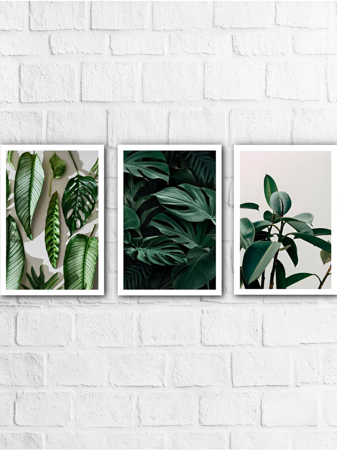 VAH Kya Bat Hai !! Green & White 3 Pieces Floral and Botanical Wooden Wall Art