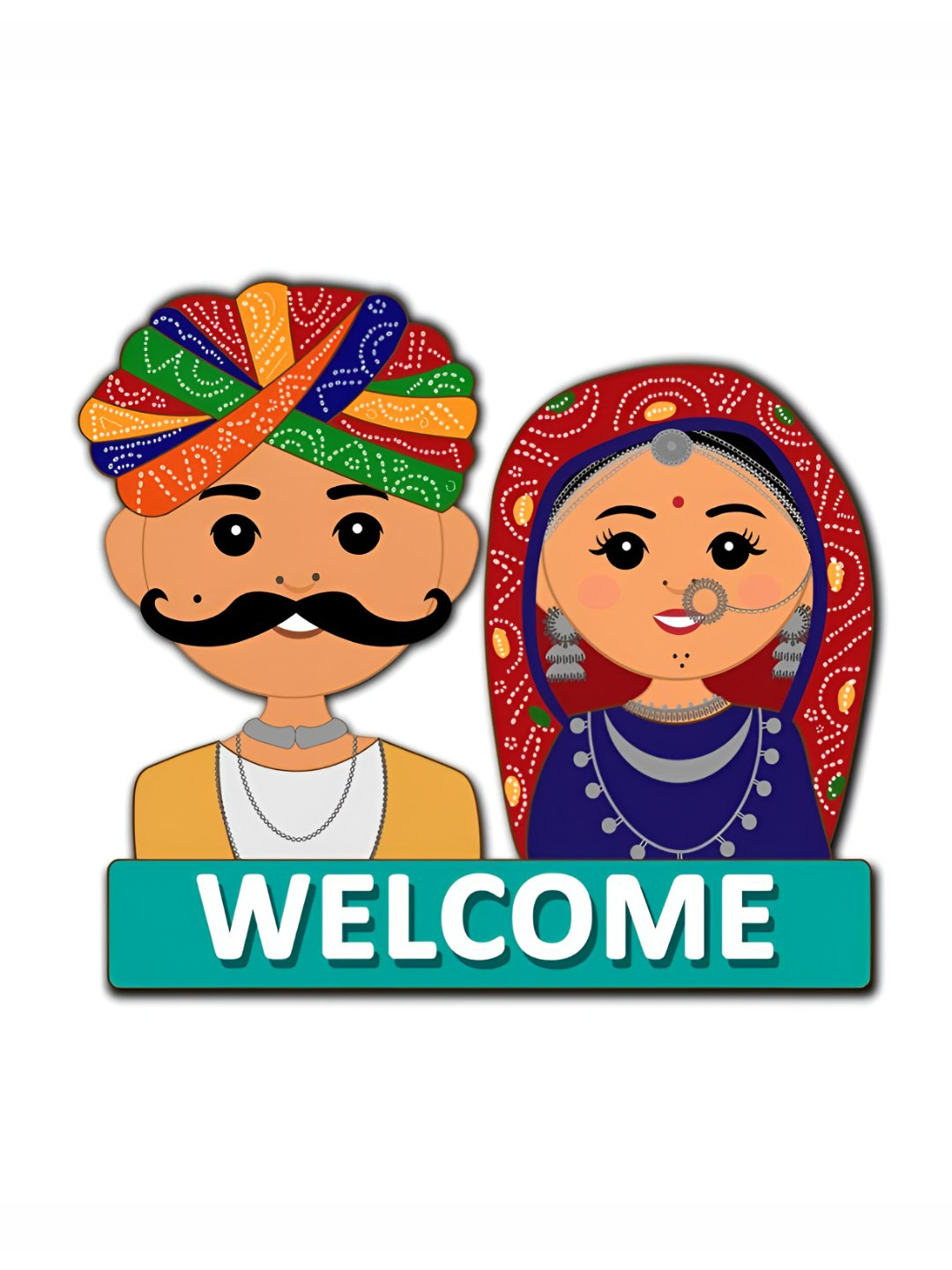 VAH Kya Bat Hai !! Rajsthani Couple Welcome Wood Matte Sticking Signs and Plaques-9.1In