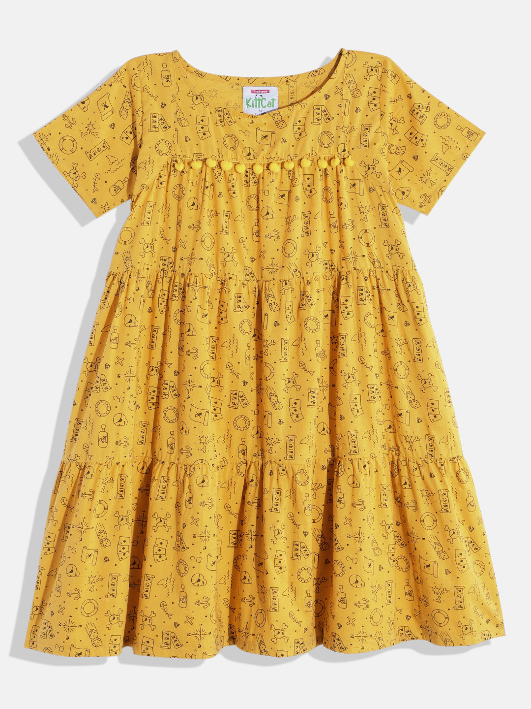 The Kaftan Company Girls Doodle Pom Pom Day Wear Dress
