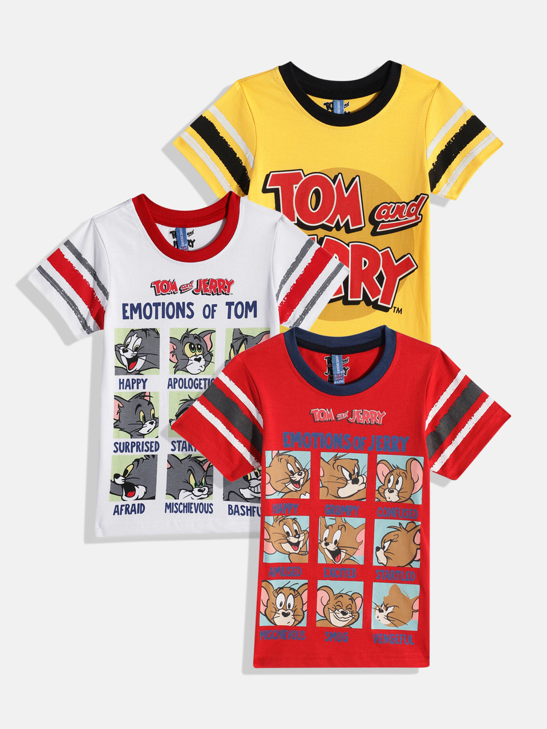 Here&Now X Game Begins Boys Pack of 3 Tom & Jerry Printed Pure Cotton T-shirts