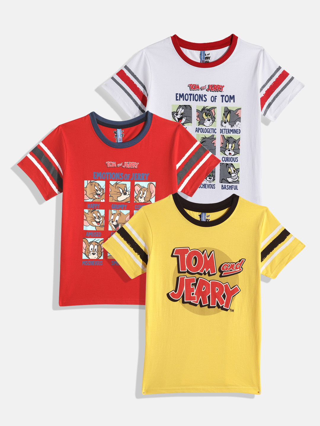Here&Now X Game Begins Boys Pack of 3 Tom & Jerry Printed Pure Cotton T-shirts