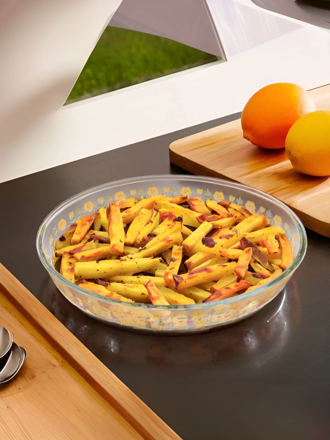 The Better Home Transparent & Yellow Printed Borosilicate Glass Baking Tray - 1.6L
