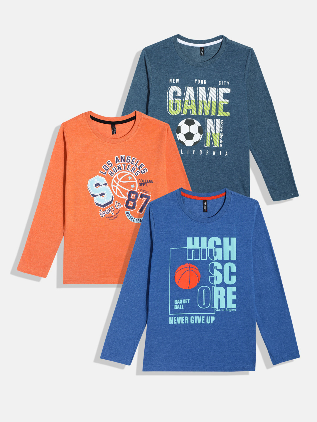 Here&Now X Game Begins Boys Set of 3 Assorted Sports Printed T-shirts