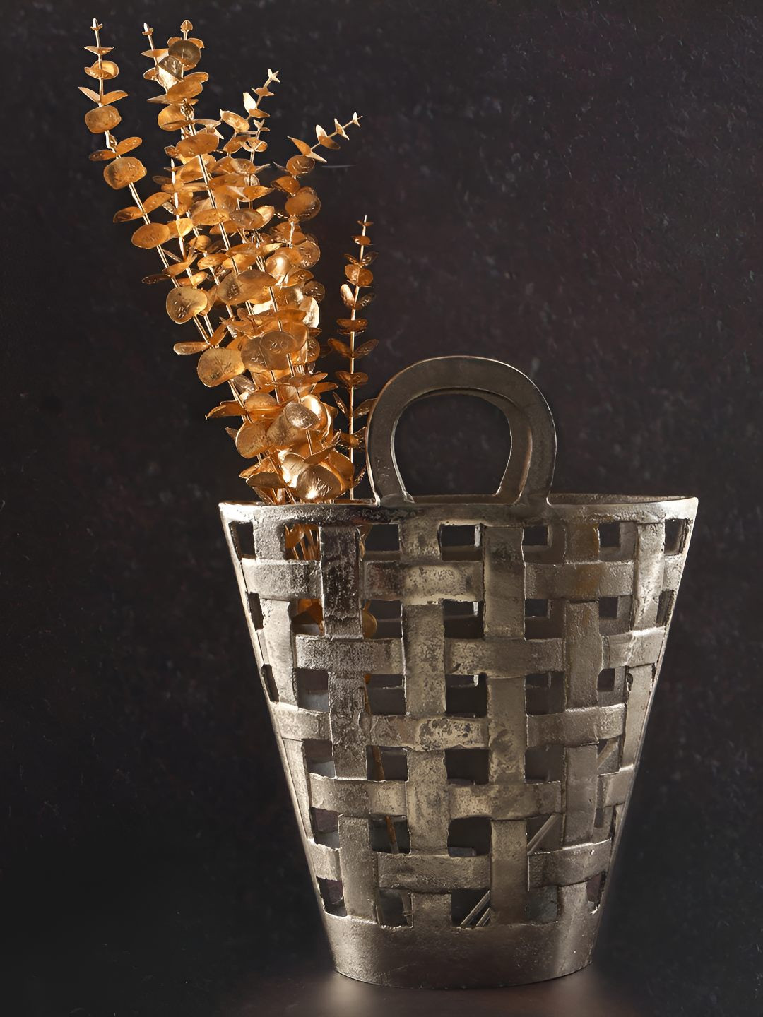 THE HOME CO. Grey Textured Metal Basket Vase