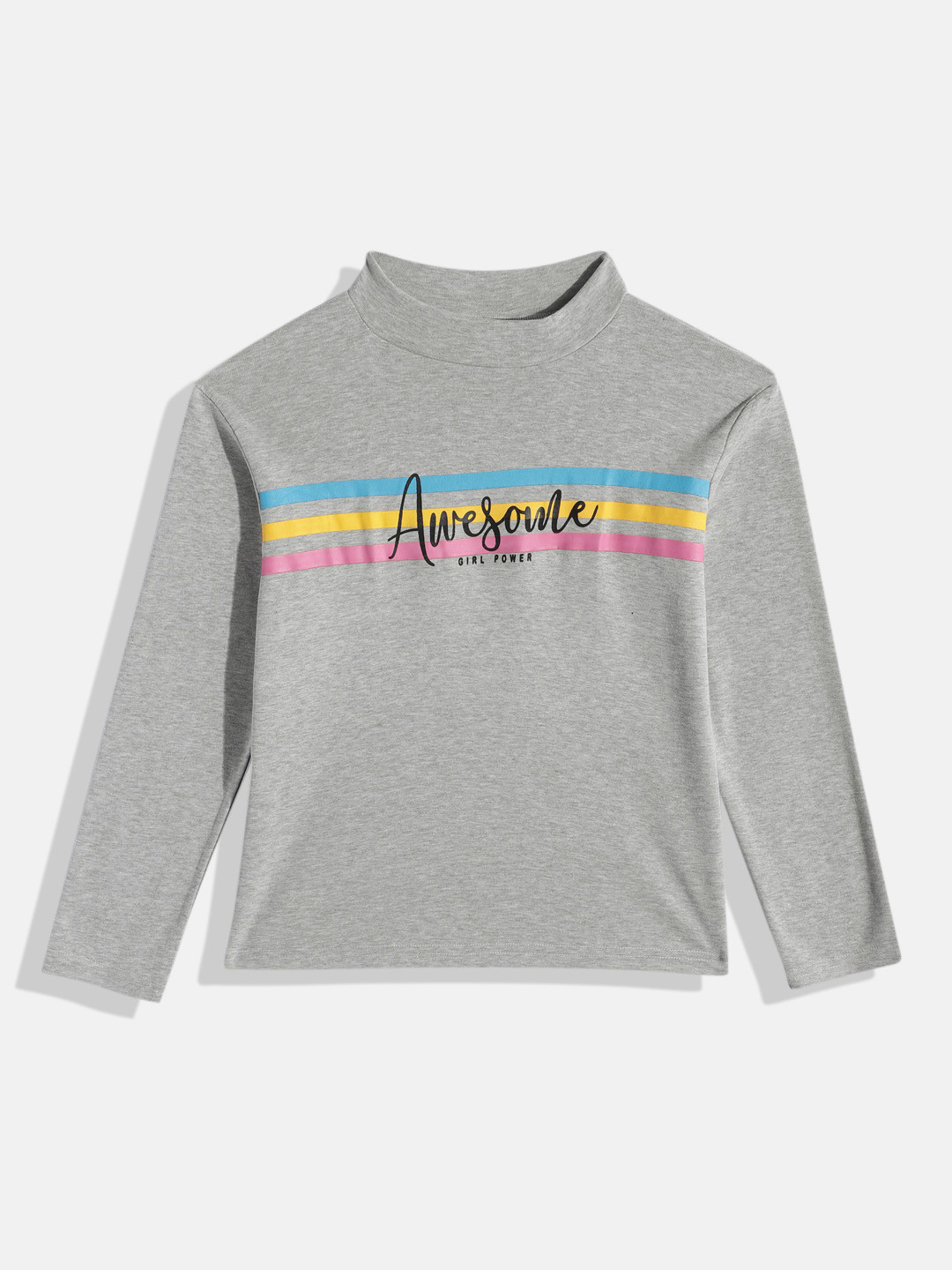 Here&Now X Game Begins Girls Striped High Neck Pure Cotton T-shirt