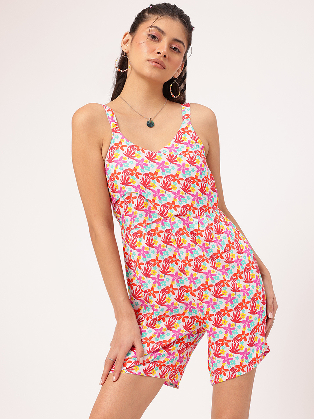 DressBerry Floral Smocked Strappy Playsuit