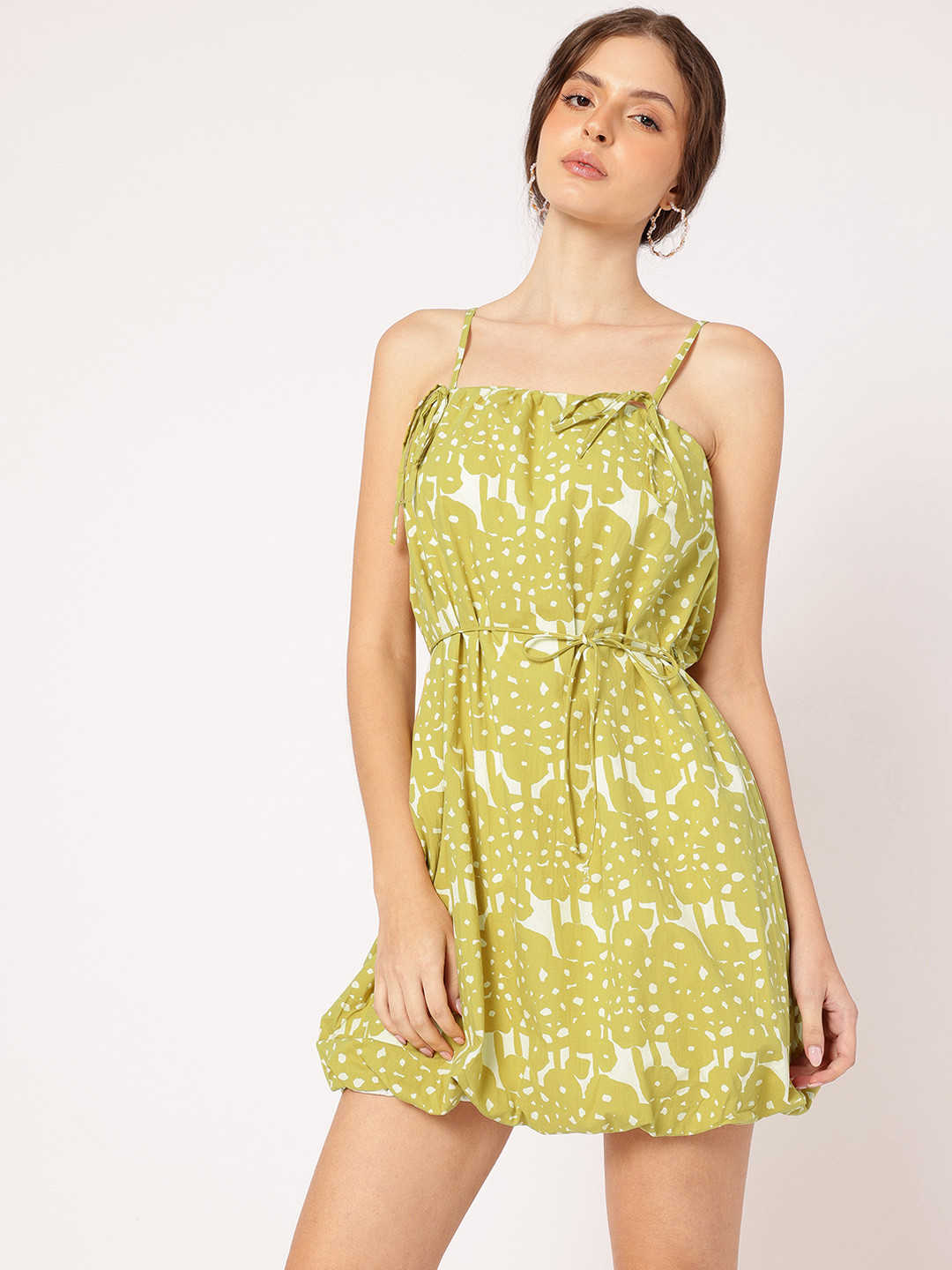 DressBerry Strappy Bow-Detail Mini Balloon Dress with Belt