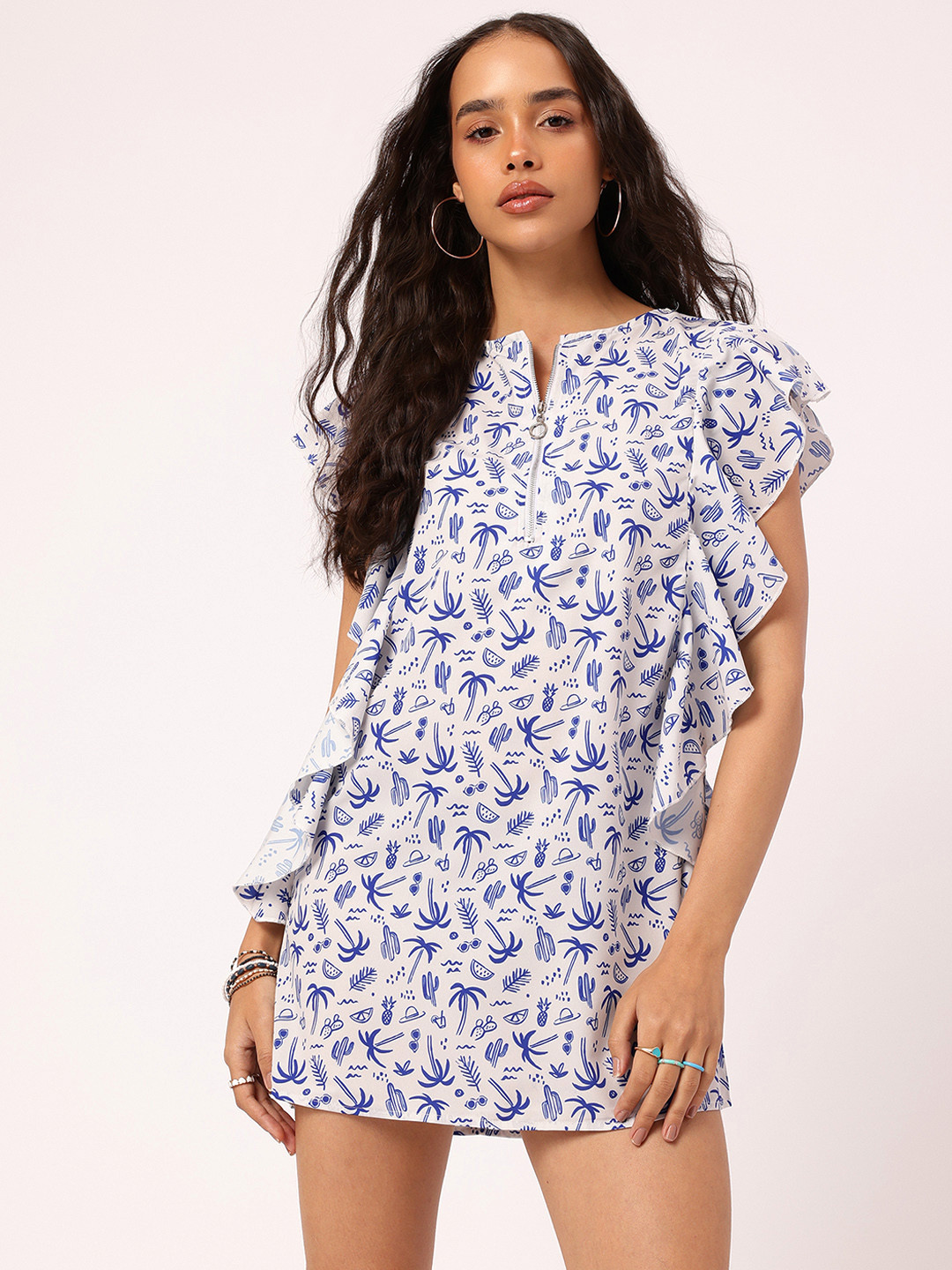 DressBerry Printed Ruffled Mini Shift Dress