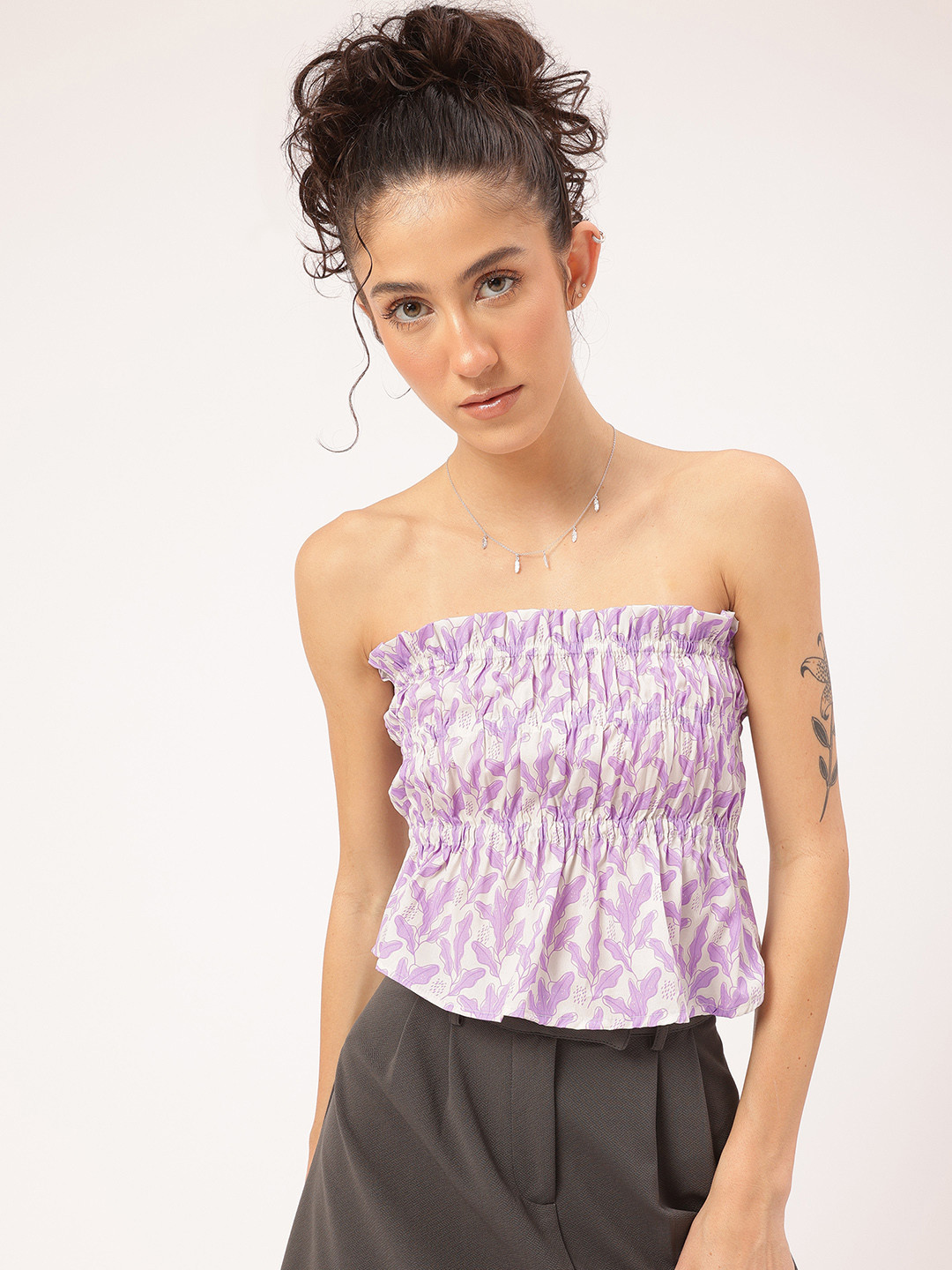 DressBerry Smocked Floral Print Bandeau Top