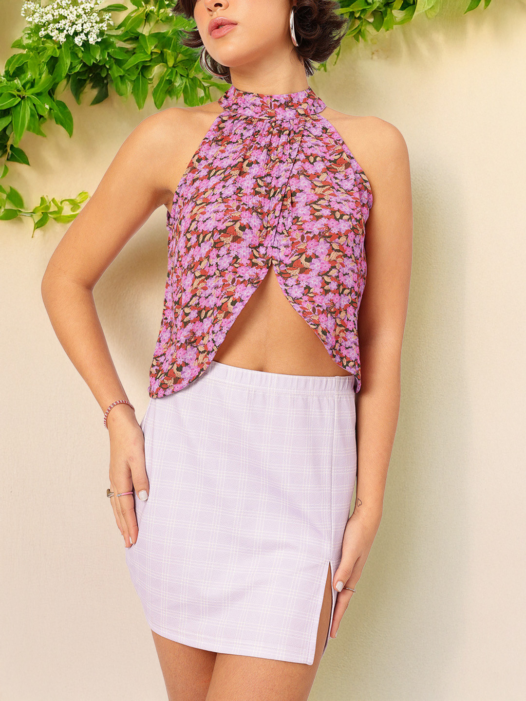 DressBerry Ditsy Florals Overlap Front Slit Top