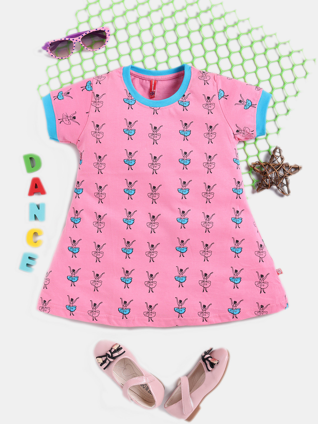 Here&Now X Game Begins Girls Printed Pure Cotton A-Line Dress