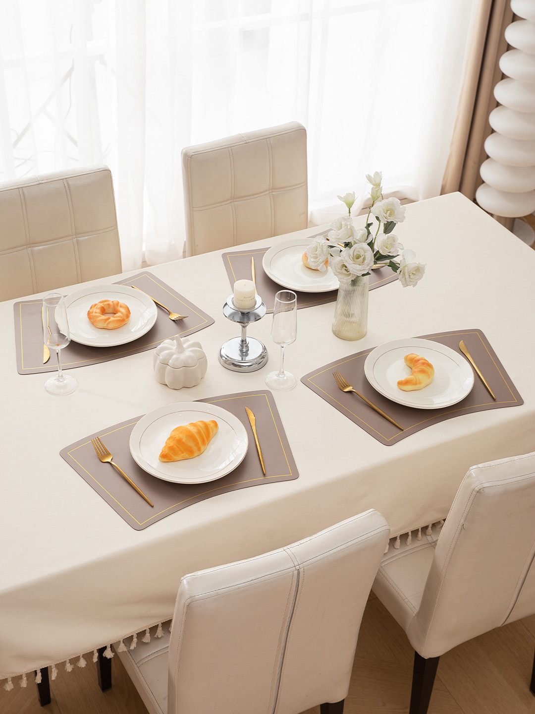 HOKIPO Faux Leather Desert Sand 4 Pieces Waterproof & Heat Resistant Dinner Table Placemat