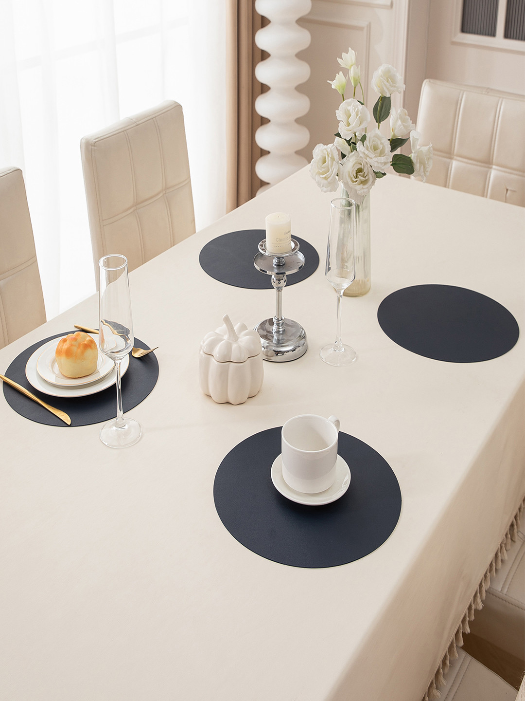 HOKIPO Faux Leather Navy Blue 4 Pieces Reversible Waterproof Table Placemats