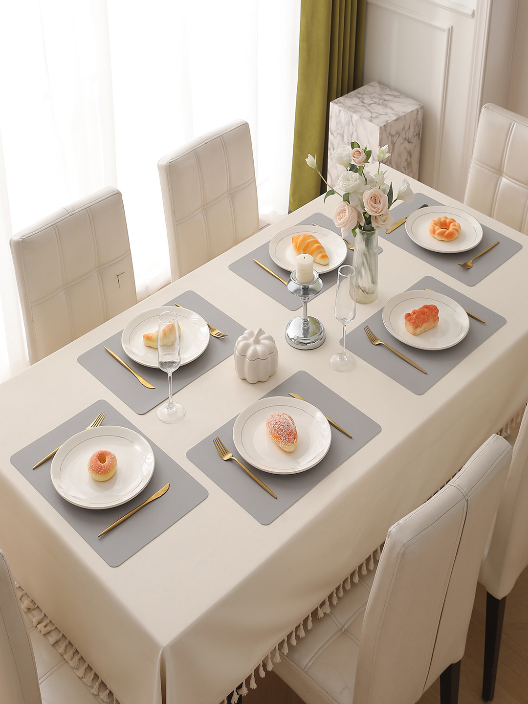 HOKIPO Grey 6 Pieces Heat Resistant Dinner Table Mats