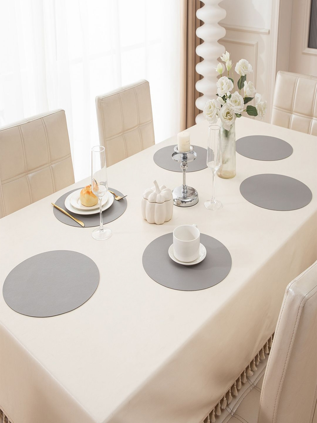 HOKIPO Grey 6 Pieces Waterproof & Heat Resistant Dinner Table Placemats