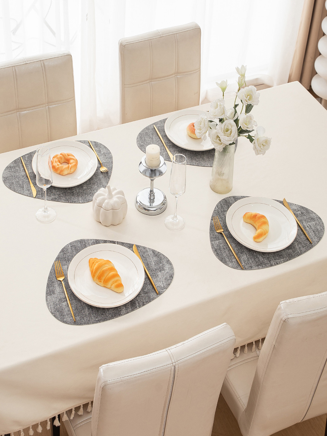 HOKIPO Grey 4 Pieces Waterproof Non-Slip Table Placemats