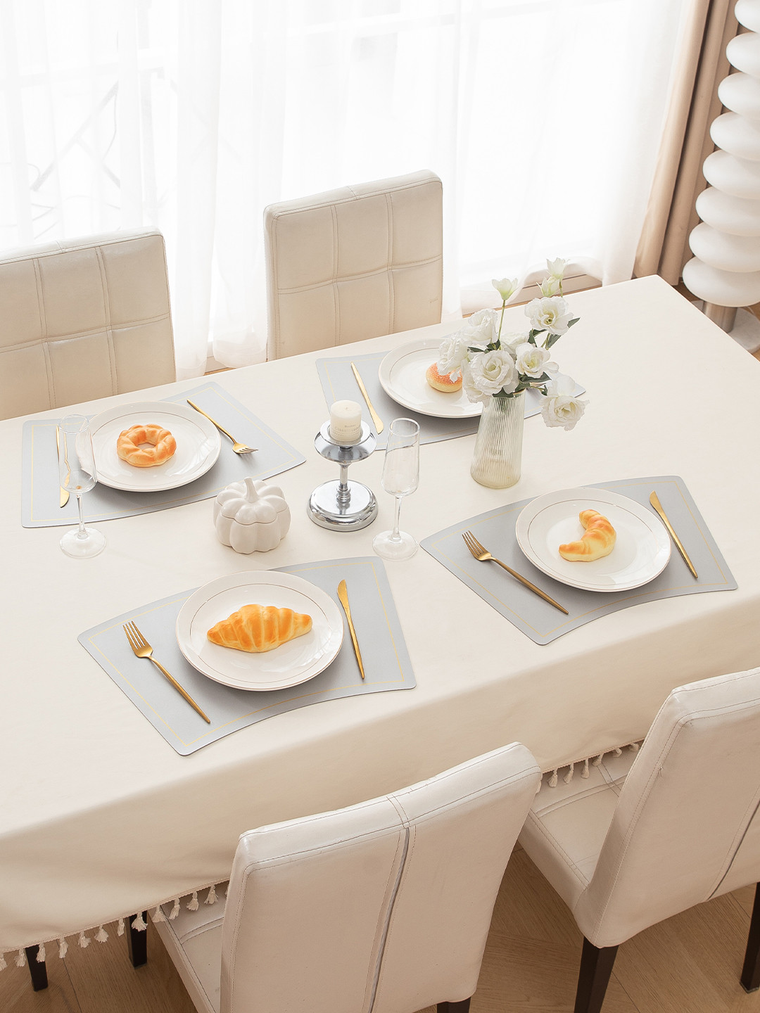 HOKIPO Faux Leather Silver Grey 4 Pieces Reversible Waterproof Table Placemats