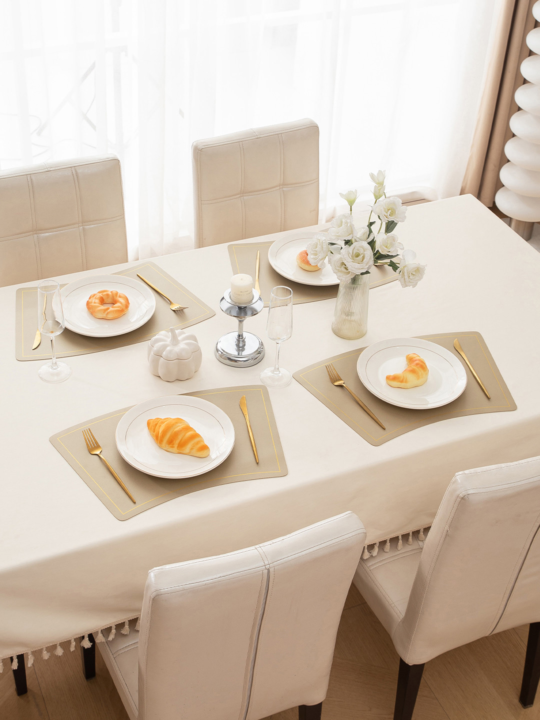 HOKIPO Beige 4 Pieces Heat Resistant and Waterproof Table Placemats