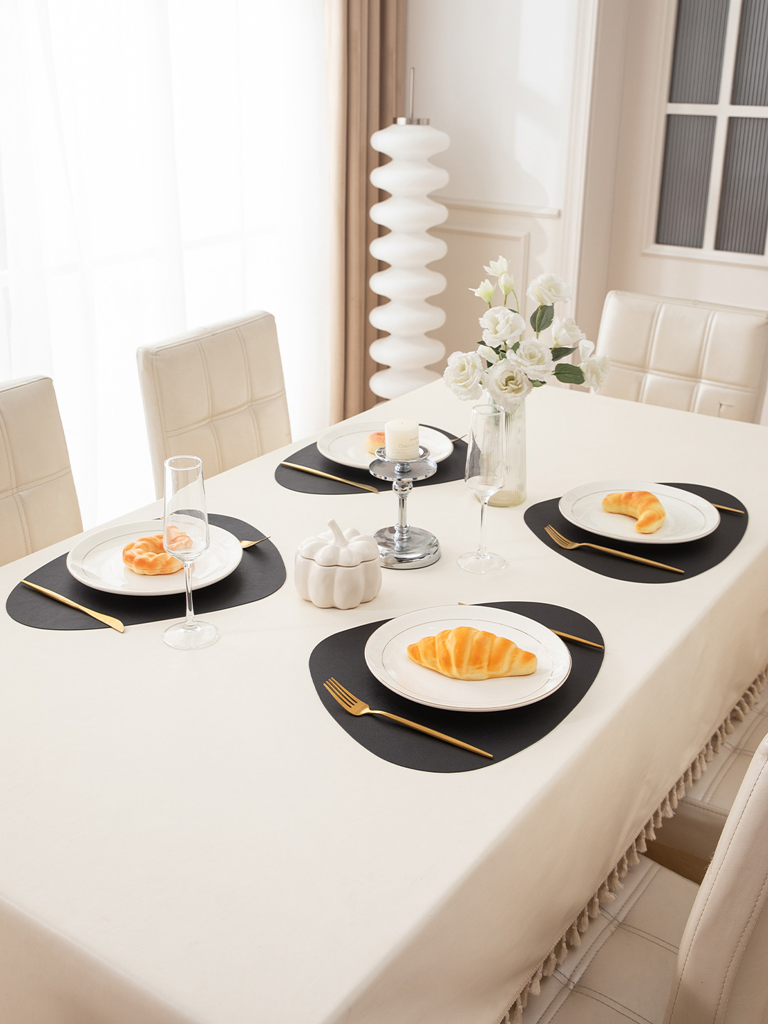 HOKIPO Faux Leather Black 4 Pieces Heat Resistant & Waterproof Table Placemats