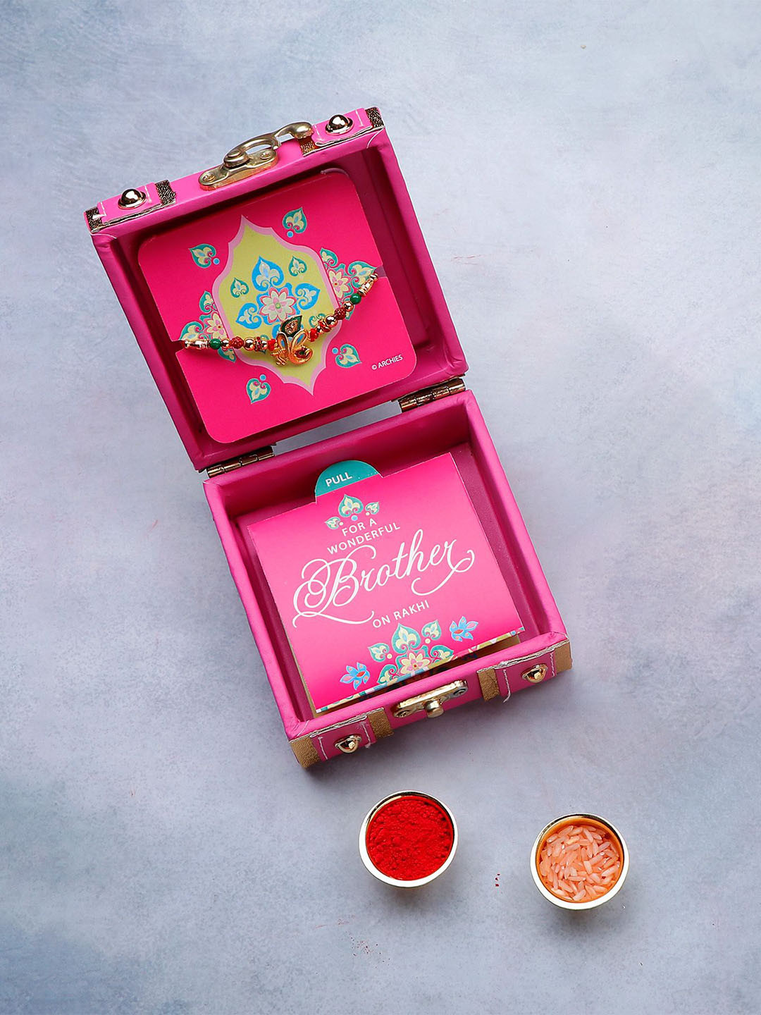 Archies Beaded Rakhi in Trunk Box With Roli Chawal & Greeting Card