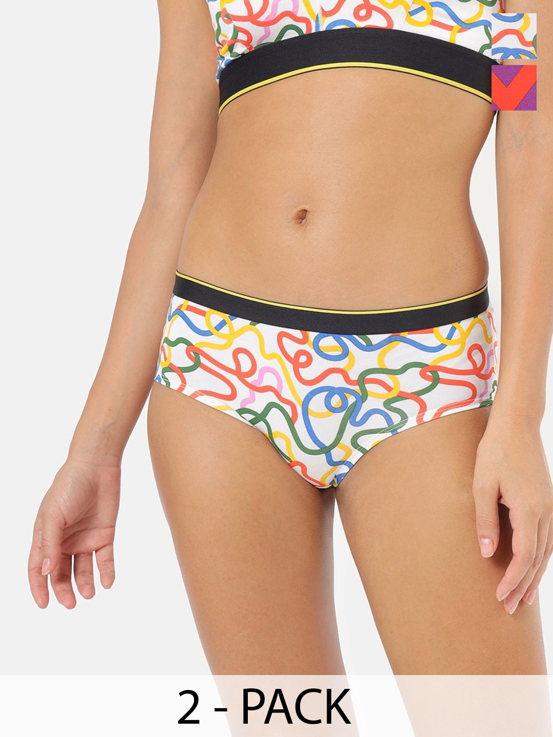 bummer Pack of 2 Anti Microbial Mid Waist Hipster Briefs-HISTCH02S