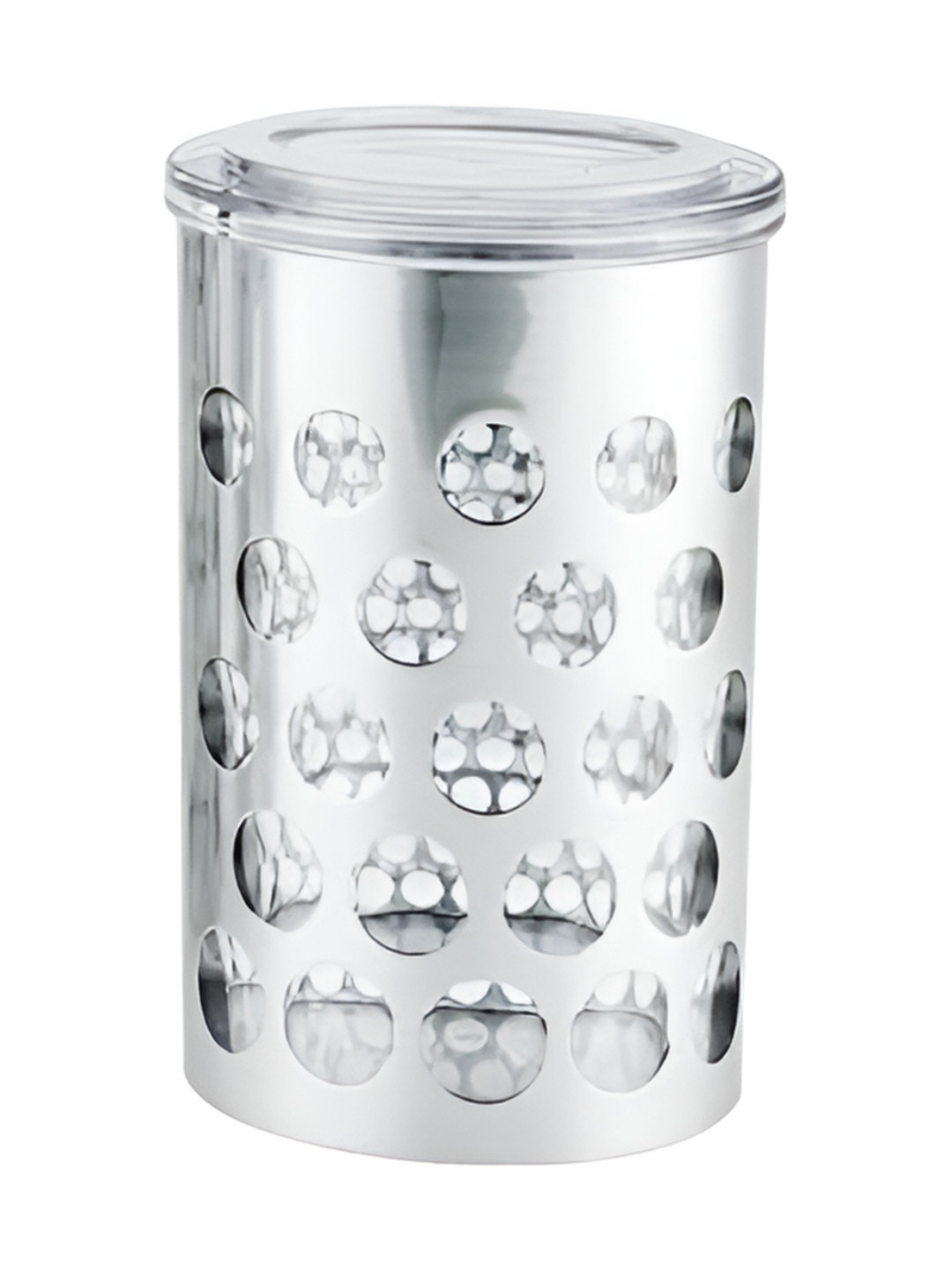 Premsons Silver Typography Glass Easy To Clean Clip-On Canister