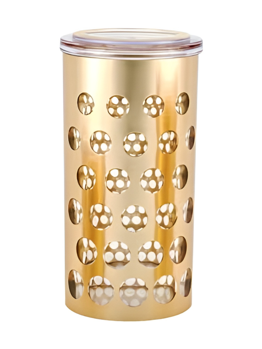 Premsons Gold Typography Glass Easy To Clean Clip-On Canister