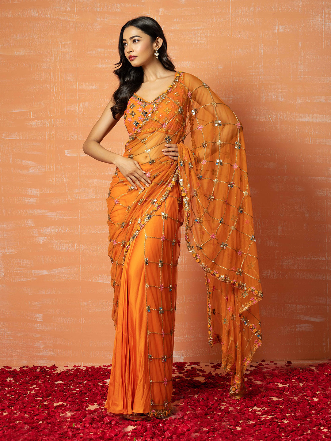 Quench A Thirst Embroidered Mirror Work Ready to Wear Saree