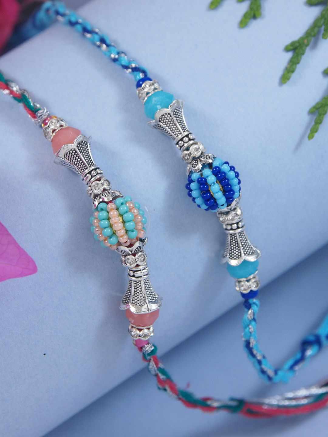I Jewels Set Of 2 Thread Rakhis With Roli Chawal & Card