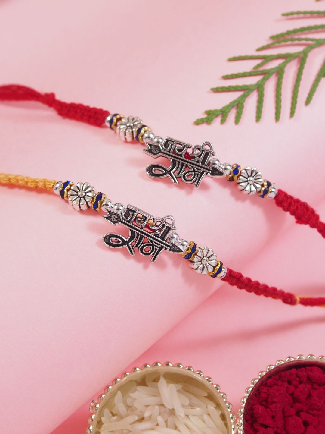 I Jewels Set Of 2 Thread Rakhis With Roli Chawal & Rakshabandhan Card
