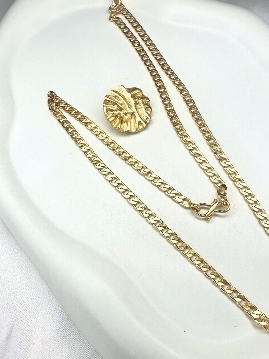 nihiraa Gold-Plated Pendant Chain & Earrings with Finger Ring