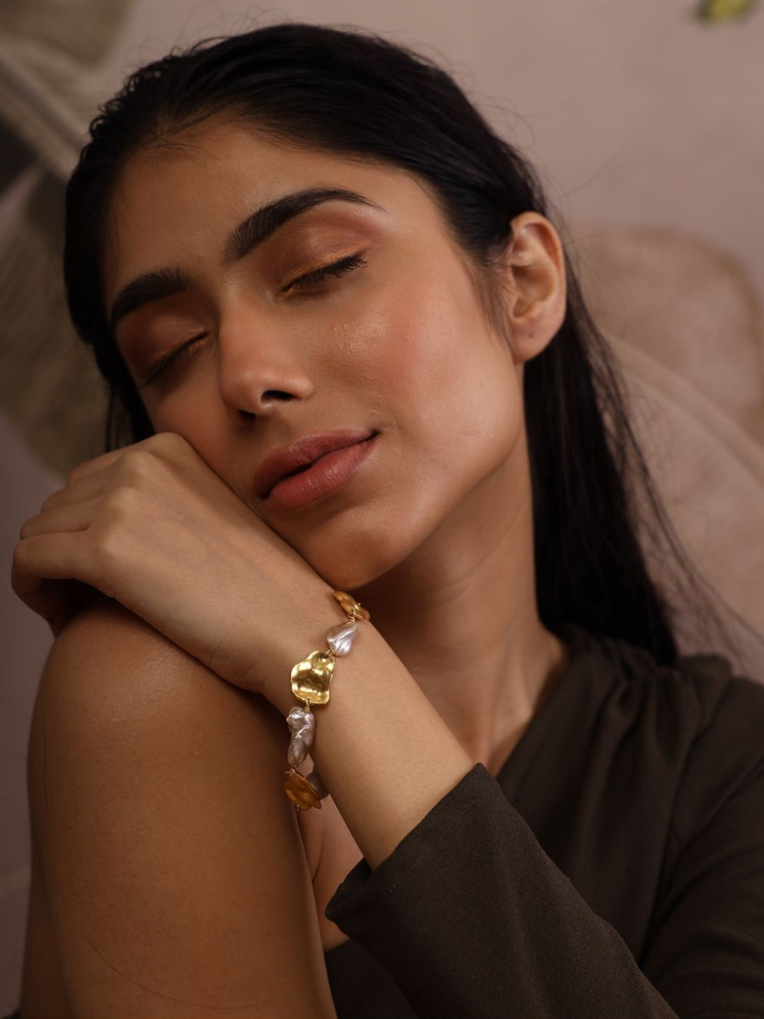 nihiraa Gold-Plated Mehar Pearls Wraparound Bracelet