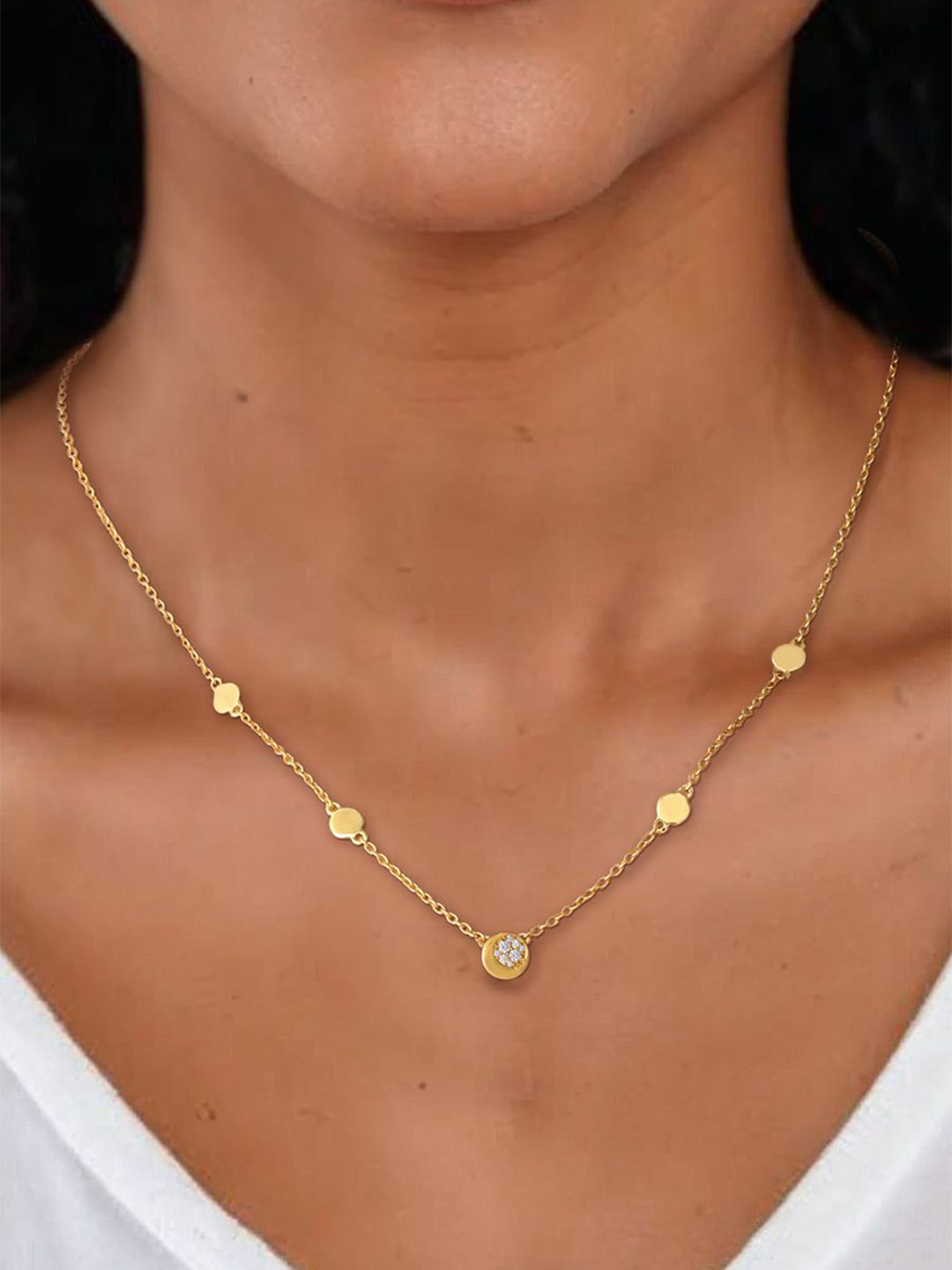 Trisu 925 Sterling Silver 18K Gold-Plated Stones Studded Floral Necklace