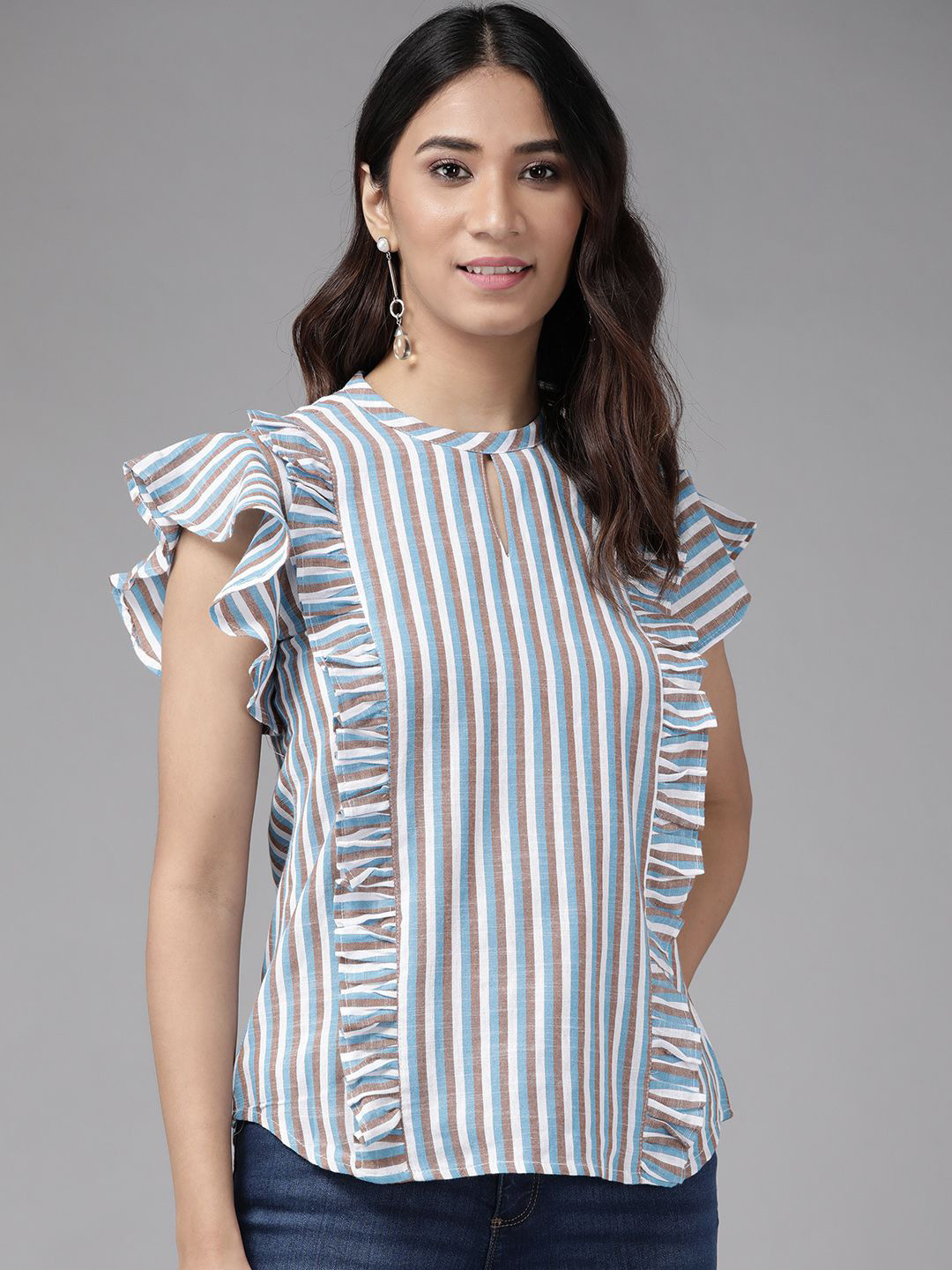 KALINI Women Cotton Striped Top