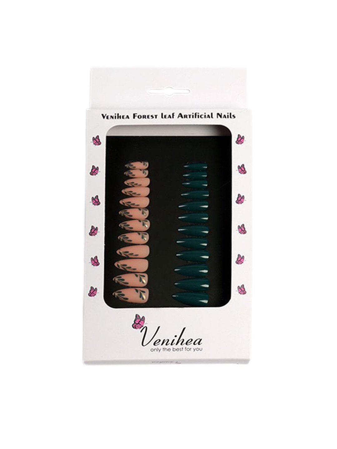 Venihea Set Of 24 Forest Leaf Artificial Nail.