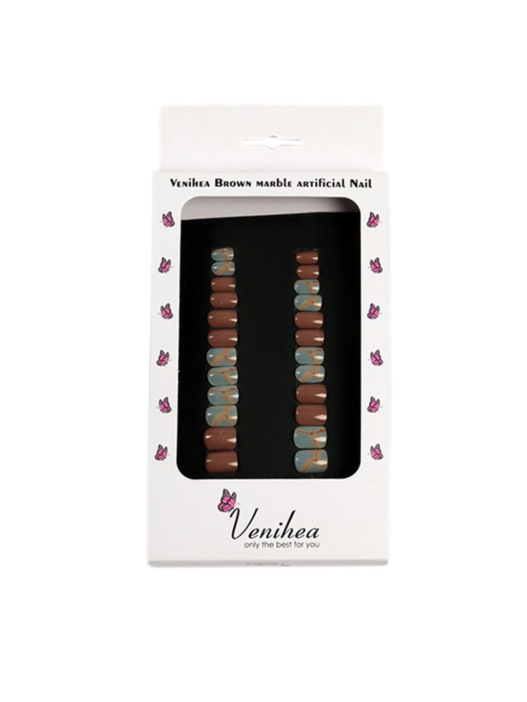 Venihea Set Of 24 Brown Marble Artificial Nails