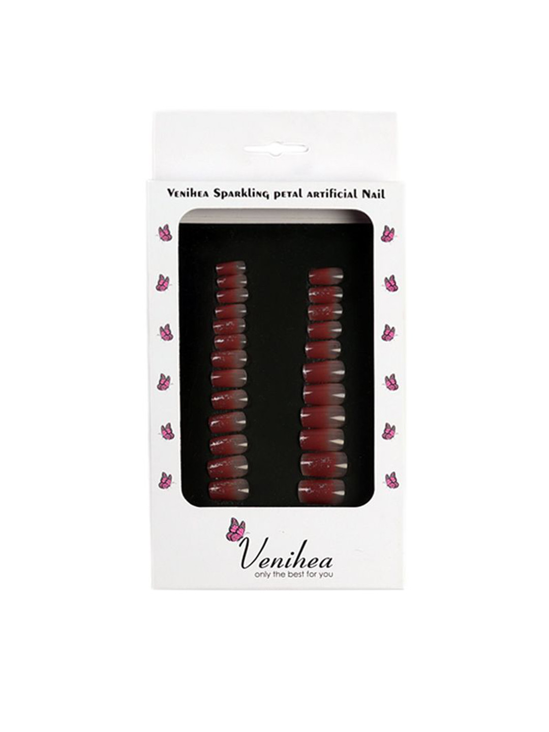 Venihea Set Of 24 Sparkling Petal Artificial Nail- Red