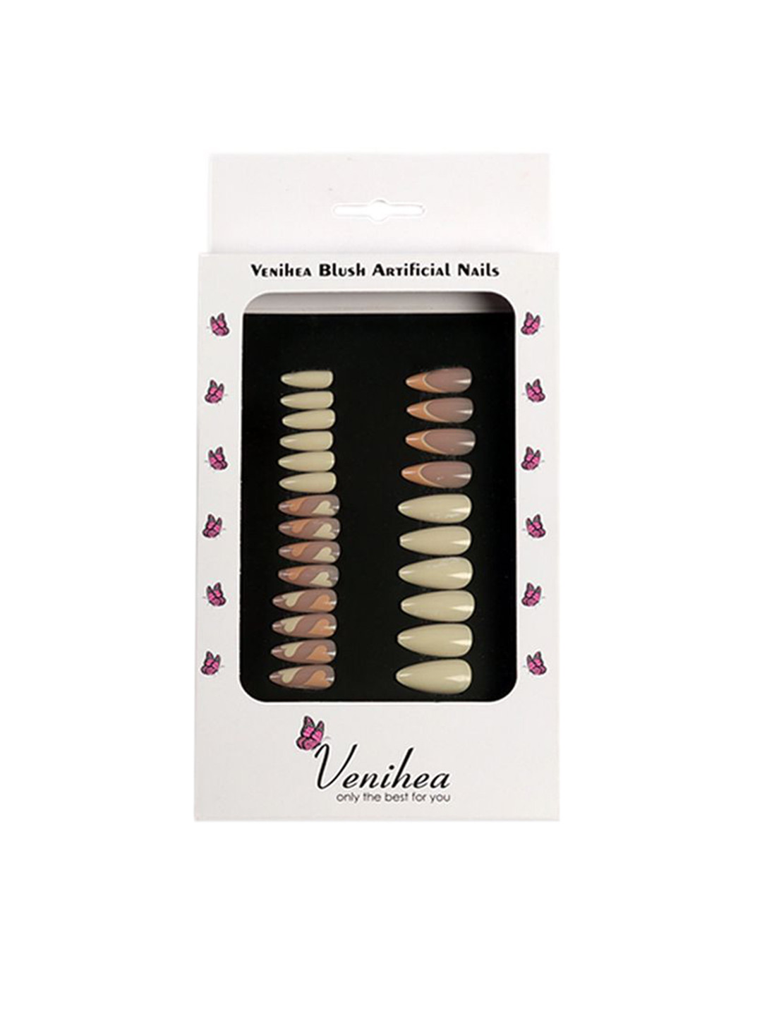 Venihea Set Of 24 Blush Artificial Nail- White - Baby Pink