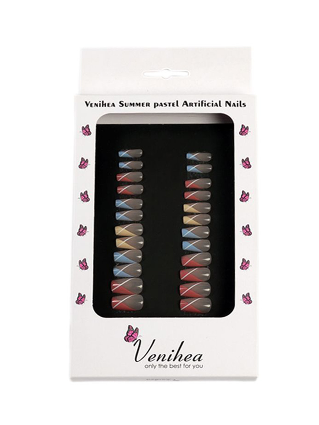 Venihea Set Of 24 Summer Pastel Artificial Nail