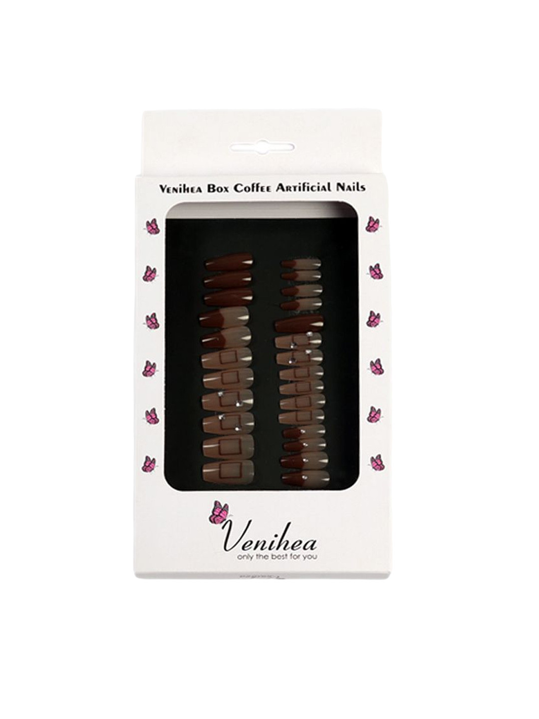 Venihea Set Of 24  Box Coffee Artificial Nail