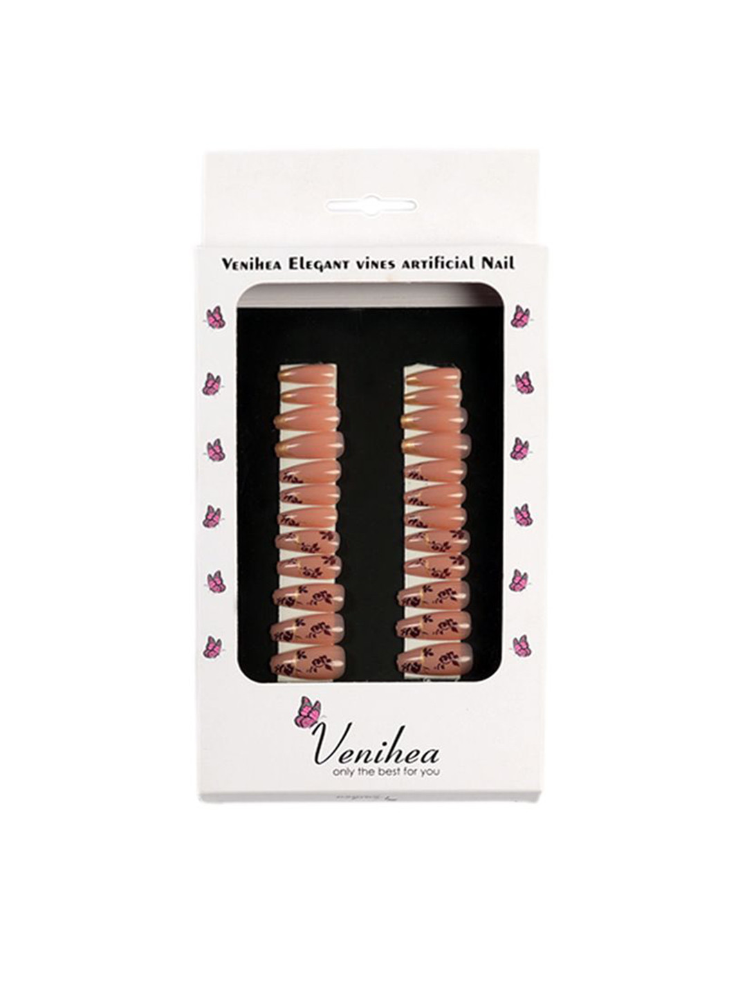 Venihea Set Of 24 Elegant Vines Artificial Nail- Light Pink