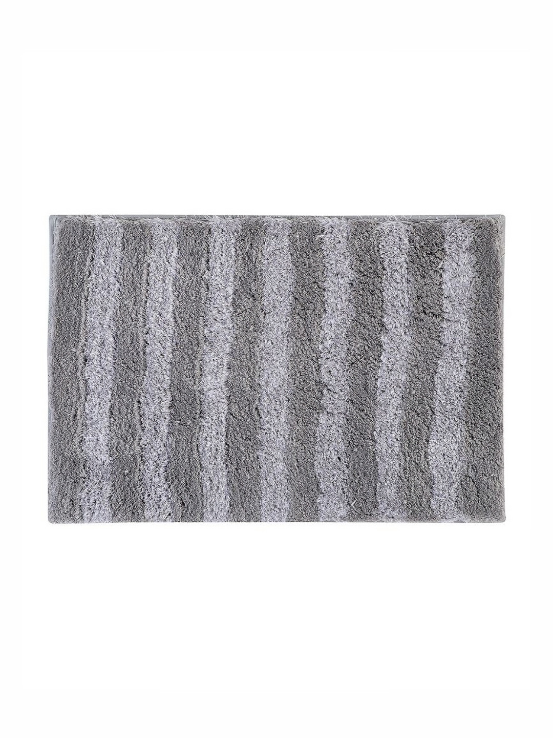 Pano Melbourne Charcoal-Grey Striped 1800 GSM Microfiber Tufted Anti Skid Bath Rug