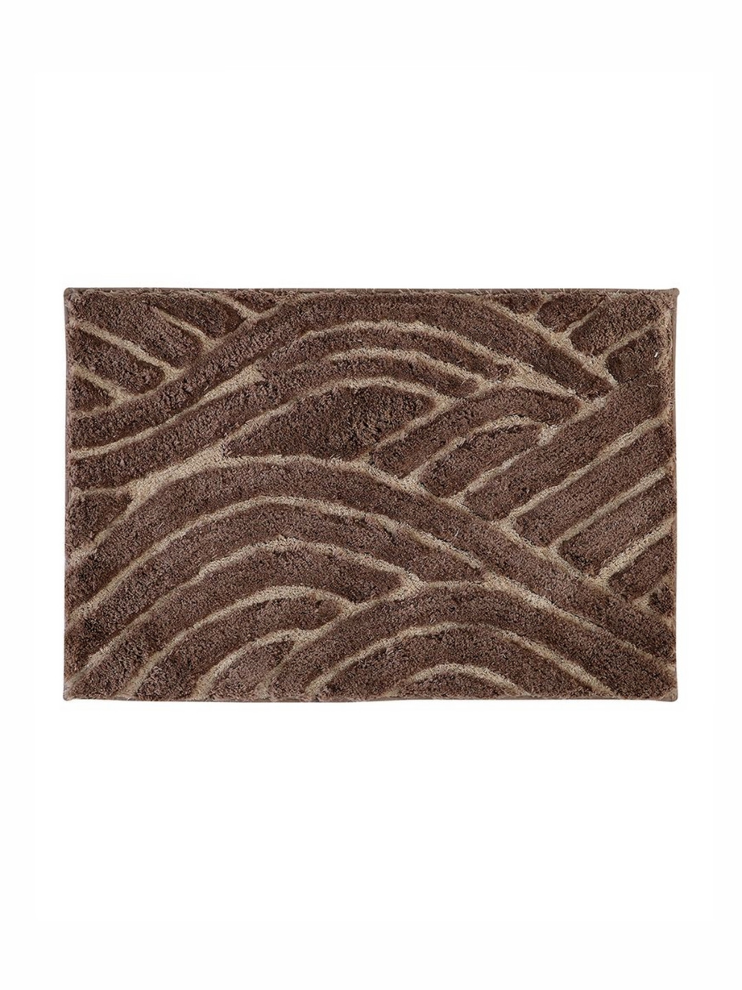 Pano Desert Brown Self-Design 1800 GSM Microfiber Tufted Rectangular Anti Skid Bath Rug