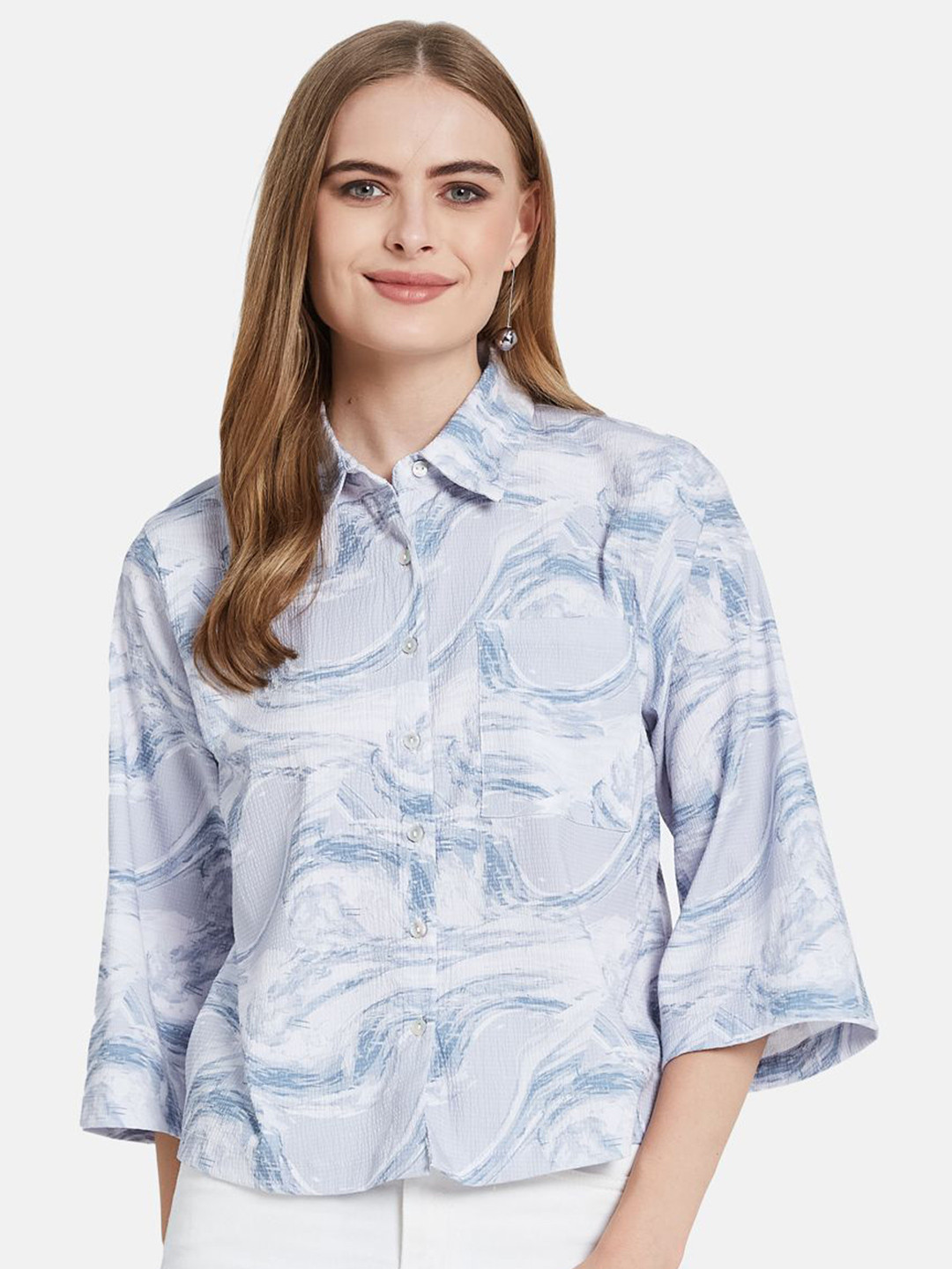 METTLE Women Printed Cotton Spread Collar Casual Shirt Ss-24