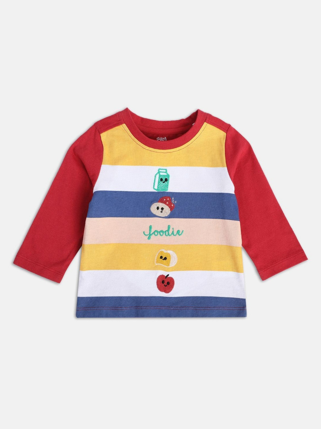 MINI KLUB Boys Striped Long Sleeves Round Neck Applique T-shirt