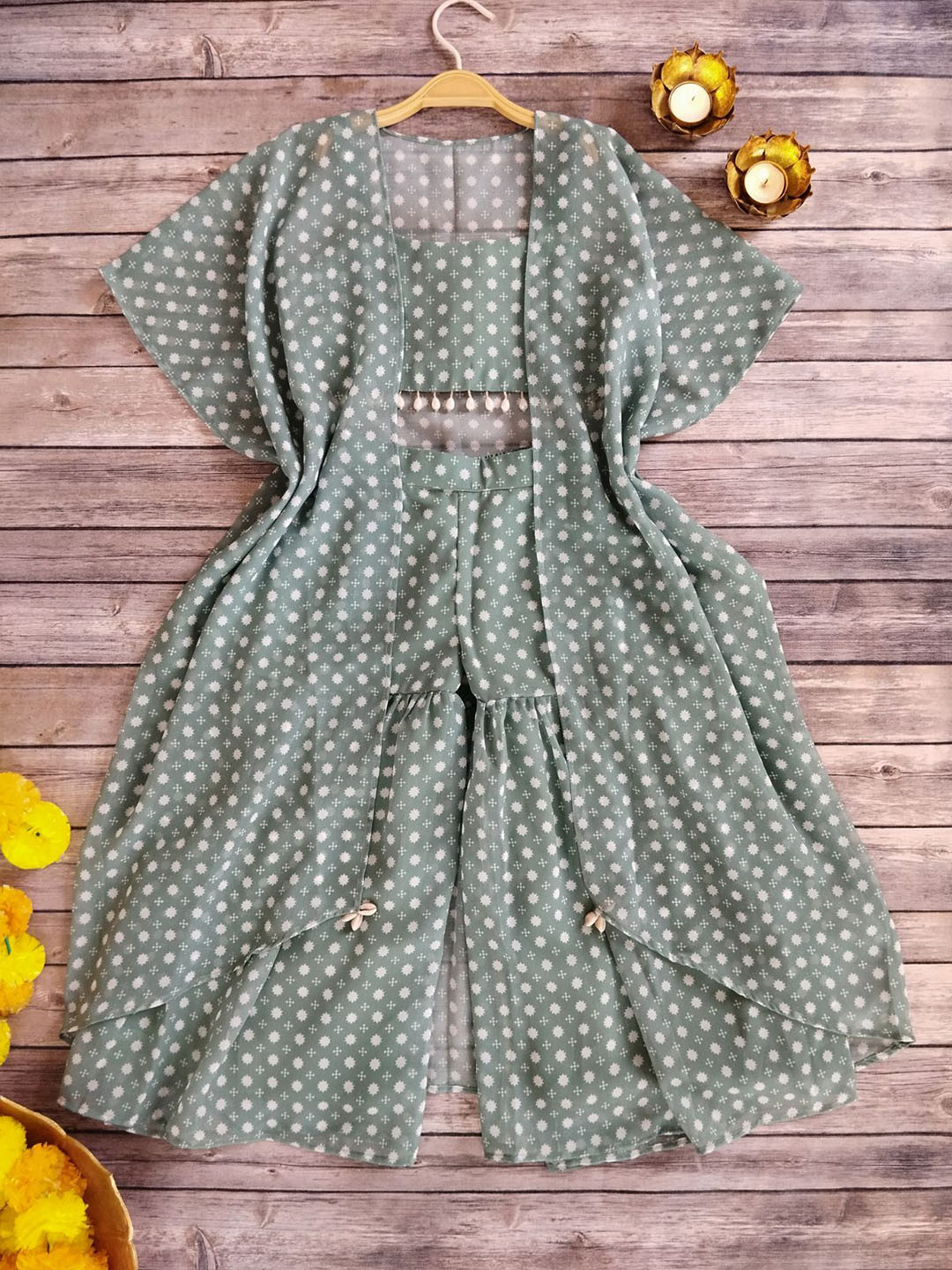 LABEL KANUPRIYA Printed Crop Top & Sharara With Jacket