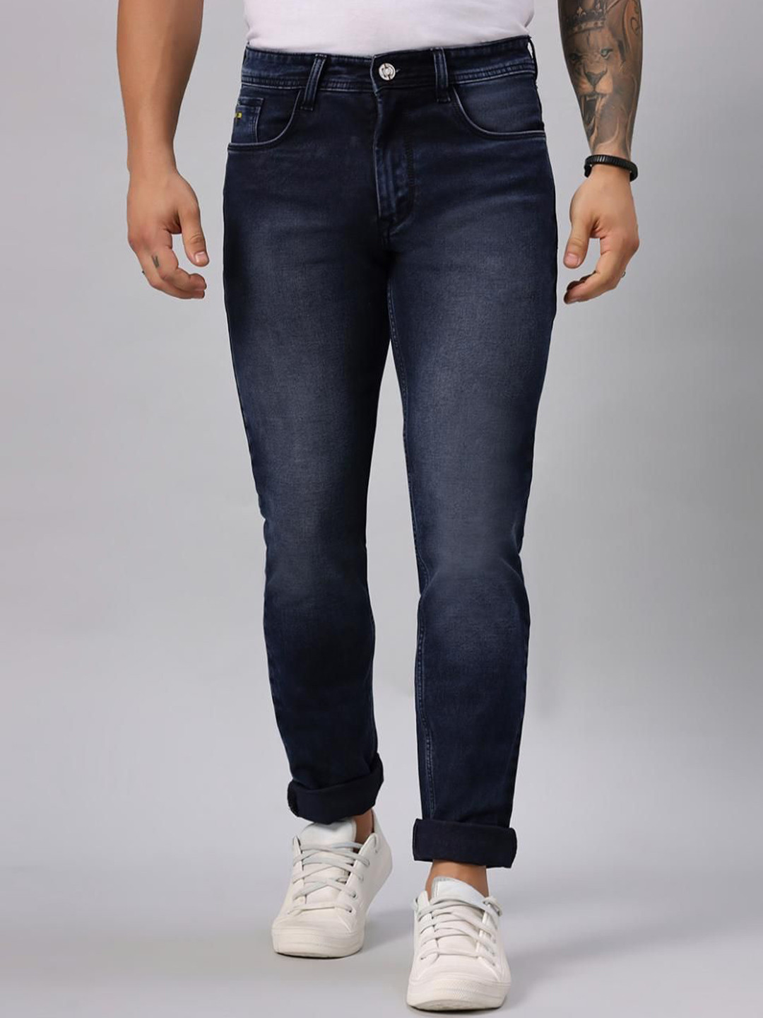 RJ Denim Men Denim Mid-Rise Slim Fit Clean Look Light Fade Stretchable Jeans