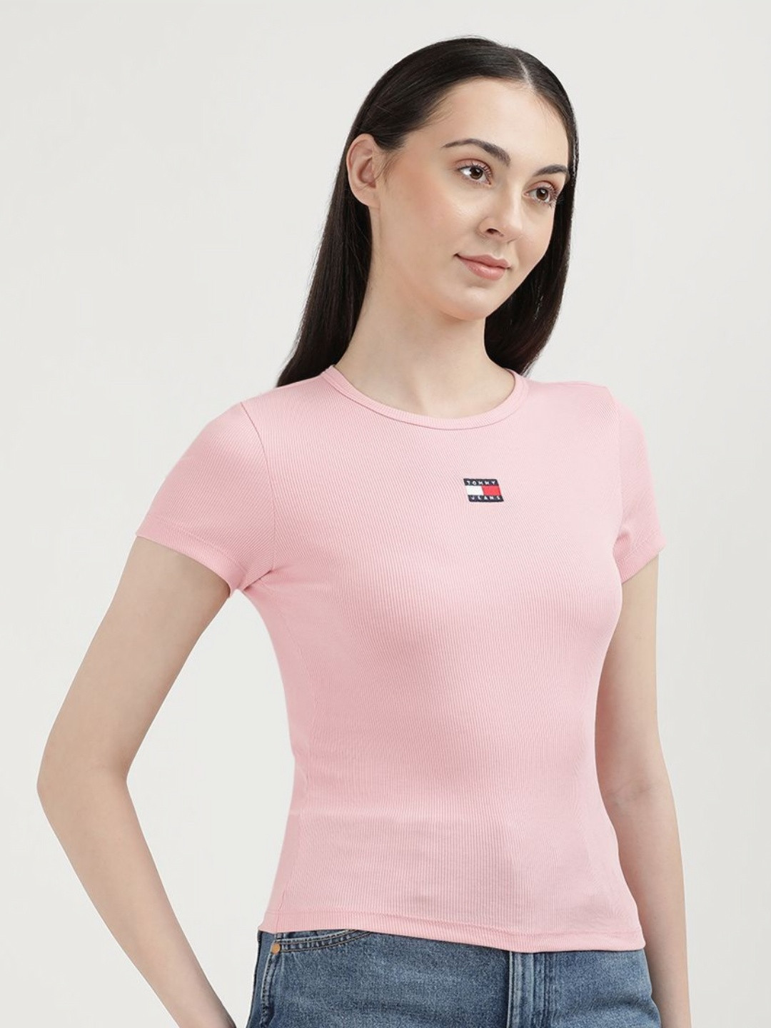 Tommy Hilfiger Women Short Sleeves V-Neck Pockets Slim Fit T-shirt