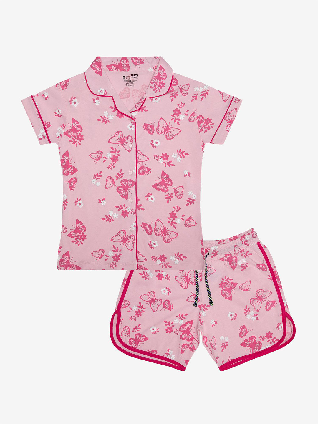 Bodycare Kids Girls Printed Lapel Collar Shirt With Short